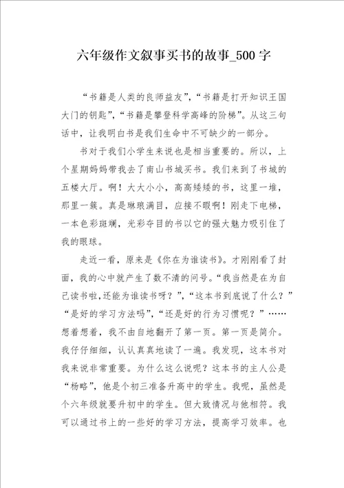 六年级作文叙事买书的故事500字