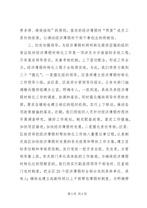 在全市实施百个经济薄弱村转化帮扶工程动员大会上的发言 (3).docx