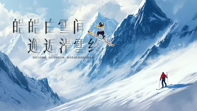 蓝色滑雪简易旅游封面PPT单页