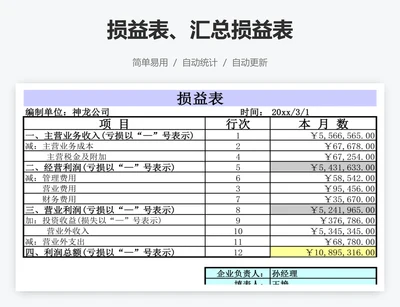 损益表、汇总损益表