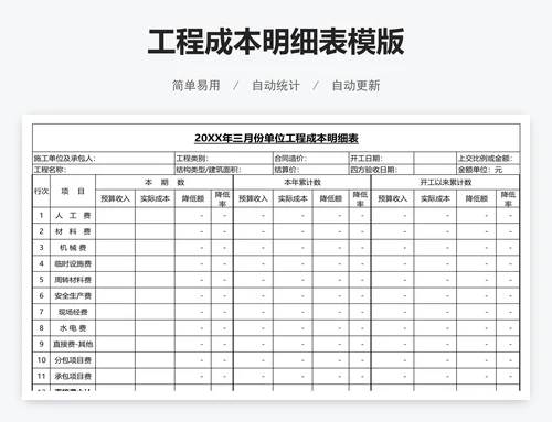 工程成本明细表模版