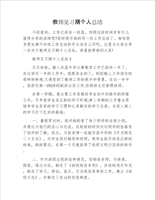 教师见习期个人总结