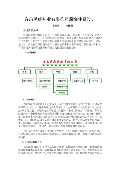 ××药业有限公司薪酬体系设计