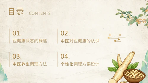 黄色中国风中医养生调理亚健康状态干预方案PPT
