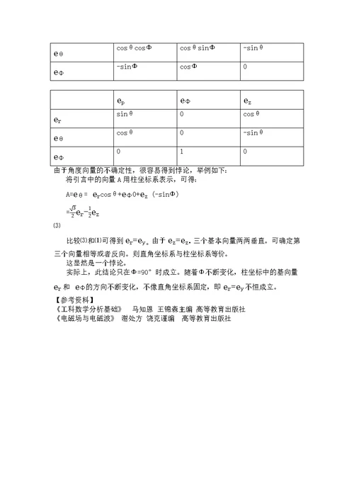 对3个常用坐标系单位矢量的认识