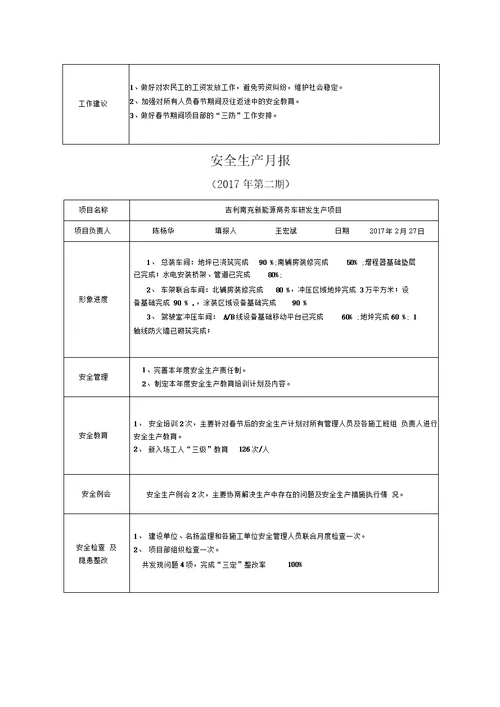 安全生产月报