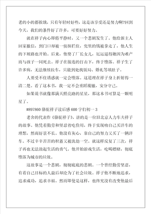 骆驼祥子读后感600字初一5篇范文