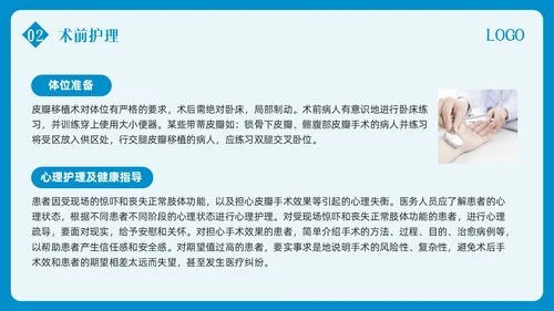 蓝色简约皮瓣移植术的护理PPT模板宣传PPT动态PPT护理查房
