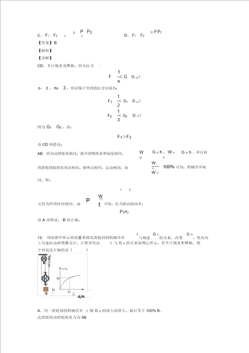 20202021中考物理专题滑轮组的省力问题综合检测试卷及详细答案