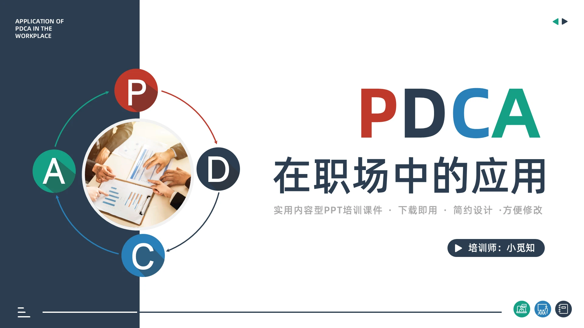 深色简约PDCA在职场中的应用PPT模板宣传PPT动态PPT企业培训团队建设