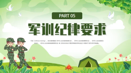 青春在此启程新生军训，绿色迷彩通用PPT模板