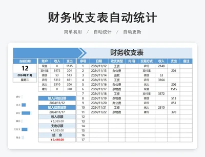 财务收支表自动统计