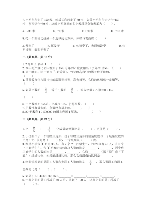 河南省平顶山市六年级下册数学期末测试卷附答案（典型题）.docx