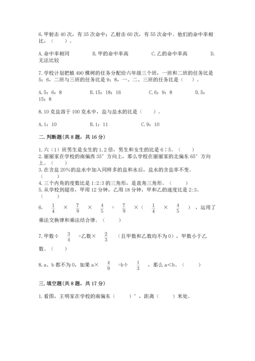 人教版数学六年级上册期末测试卷含答案（达标题）.docx