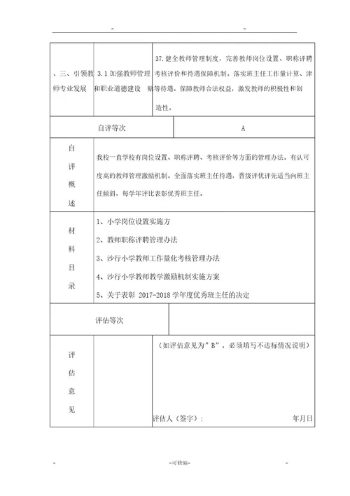 义务教育学校管理标准自评表