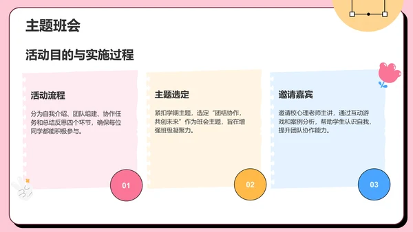 粉色插画风班级班委会工作总结PPT模板