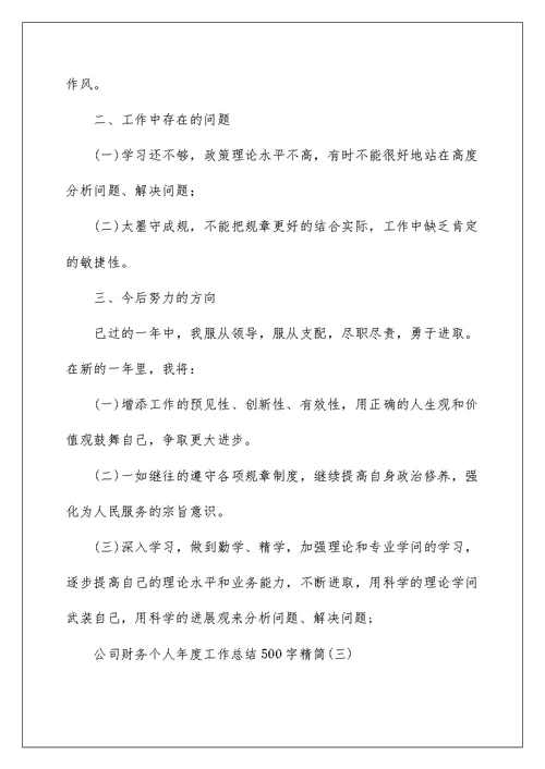 公司财务个人年度工作总结500字精简