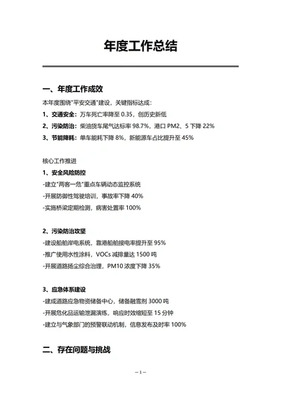 交通运输企业安全环保部门年度工作总结