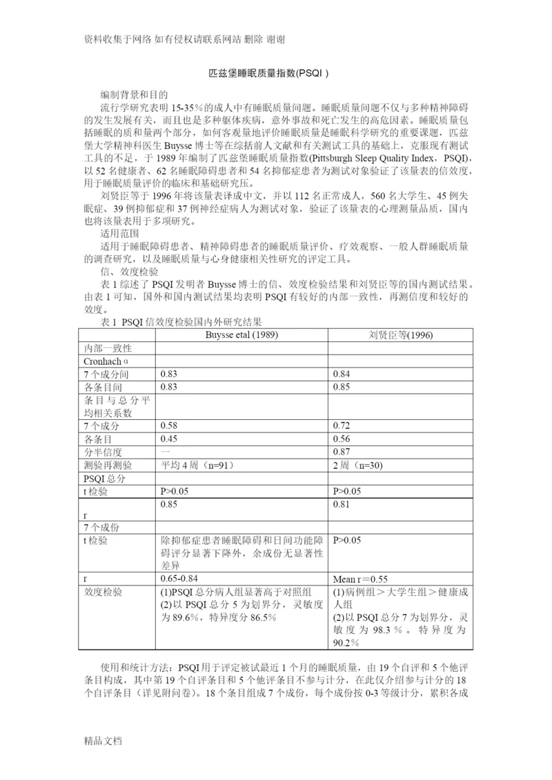 匹兹堡睡眠质量指数量表.docx