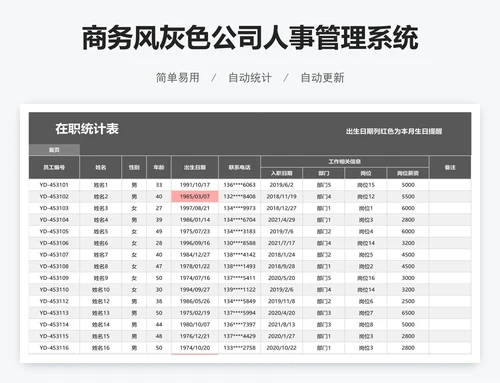 商务风灰色公司人事管理系统