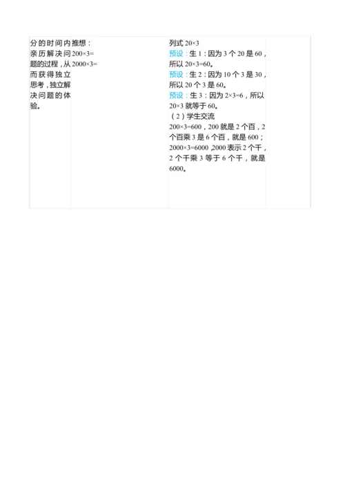 （大单元整体教学）6.1口算乘法（表格式）教学设计 人教版 三年级上册数学
