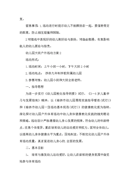 幼儿园大班户外活动方案5篇