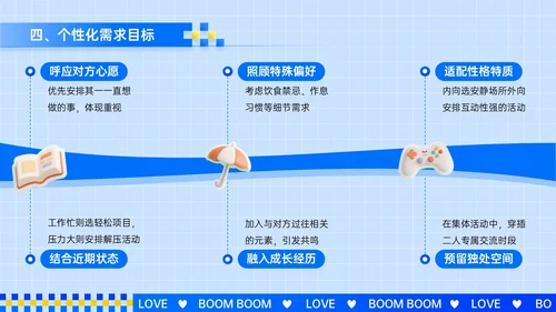 蓝色3D立体风情侣约会计划策划书PPT模板