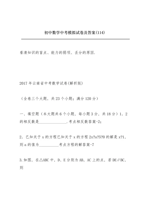 初中数学中考模拟试卷及答案 (114).docx