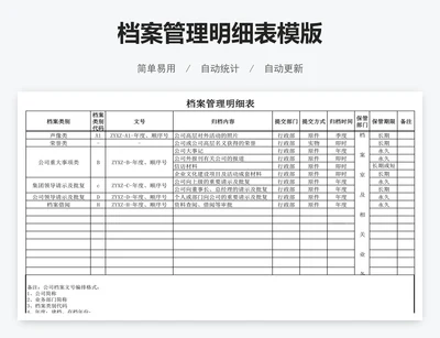 档案管理明细表模版