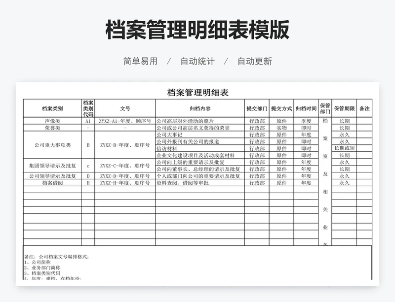档案管理明细表模版