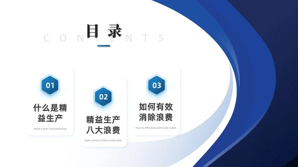蓝色简约商务精益生产八大浪费PPT模板