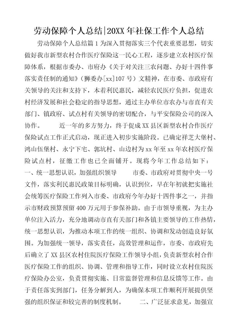 劳动保障个人总结20XX年社保工作个人总结