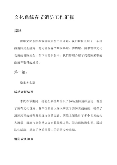 文化系统春节消防工作汇报