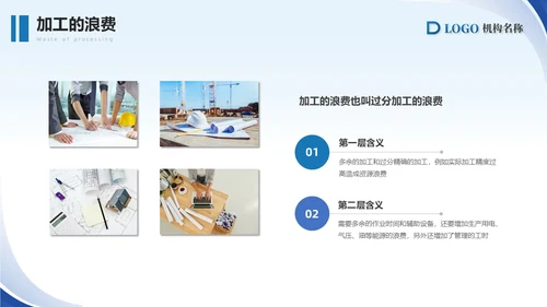 蓝色简约商务精益生产八大浪费PPT模板