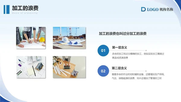 蓝色简约商务精益生产八大浪费PPT模板