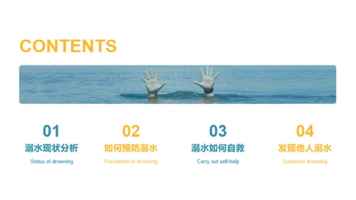 蓝黄色简约风预防溺水主题班会PPT模板