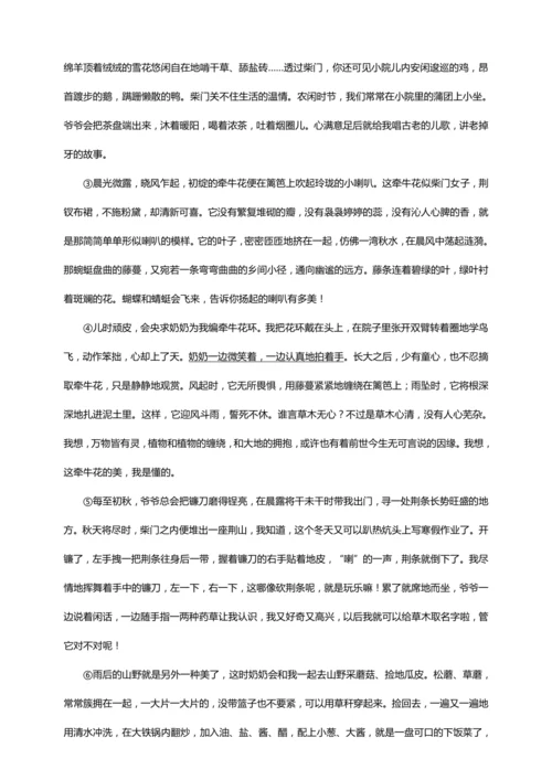 初中语文 七年级上册  散文阅读训练（三）能力训练（答案版）