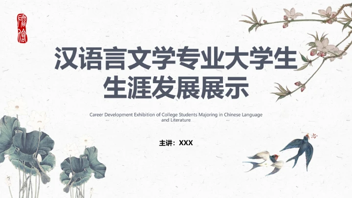 汉语言文学专业大学生职业生涯规划发展展示PPT模版