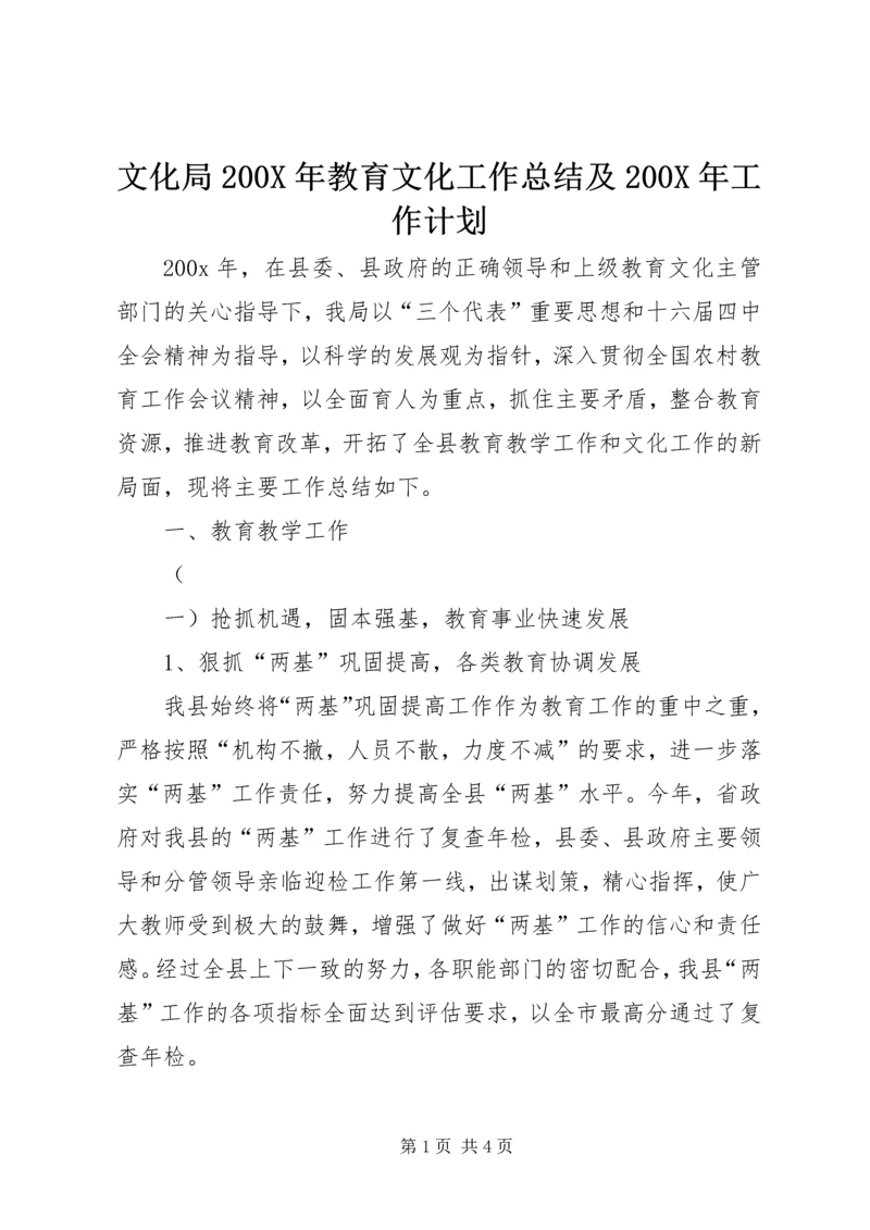 文化局200X年教育文化工作总结及200X年工作计划 (2).docx