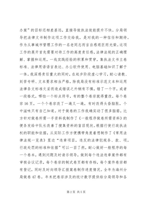 城管法制员个人履职报告.docx