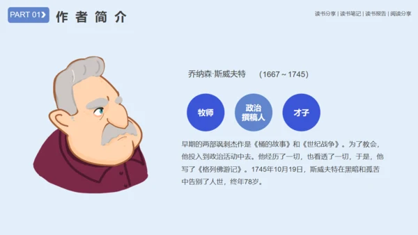 《格列佛游记》读书笔记通用PPT模板
