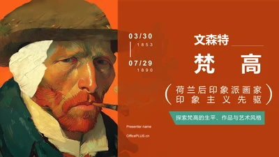 橙色复古风文森特·梵高——荷兰后印象派画家PPT模板