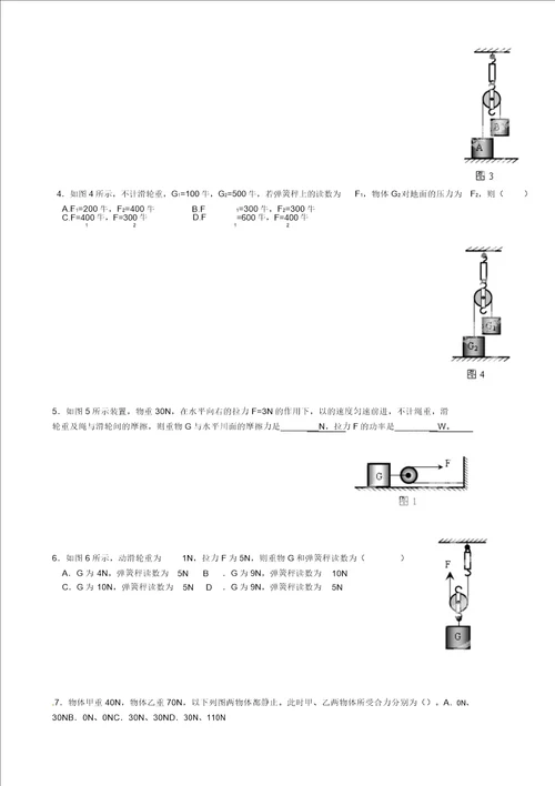 2019届中考物理总复习滑轮中受力分析