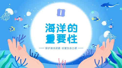 海洋保护主题插画学习讲座活动卡通蓝色环保简约核污水