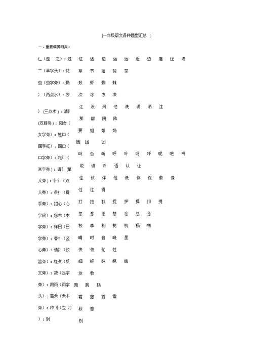 一年级语文各种题型汇总