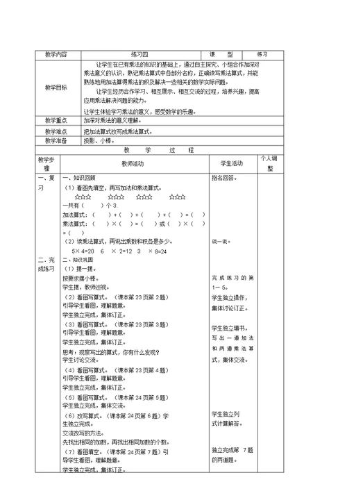 苏教版二年级上册数学全册教学教案新版二上第三单元总结复习