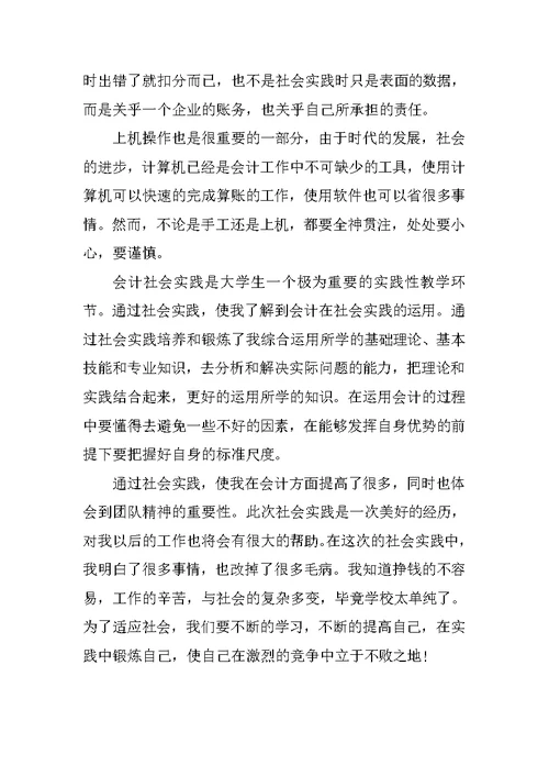 XX年会计专业实习生社会实践报告范文