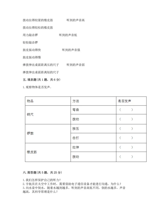 教科版科学四年级上册第一单元声音测试卷附参考答案（能力提升）.docx