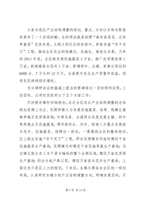 区长在农业调整汇报会讲话.docx