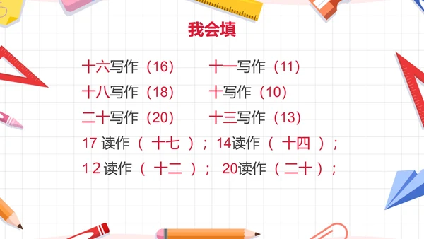 人教版一年级数学11-20各数的认识课件PPT模板